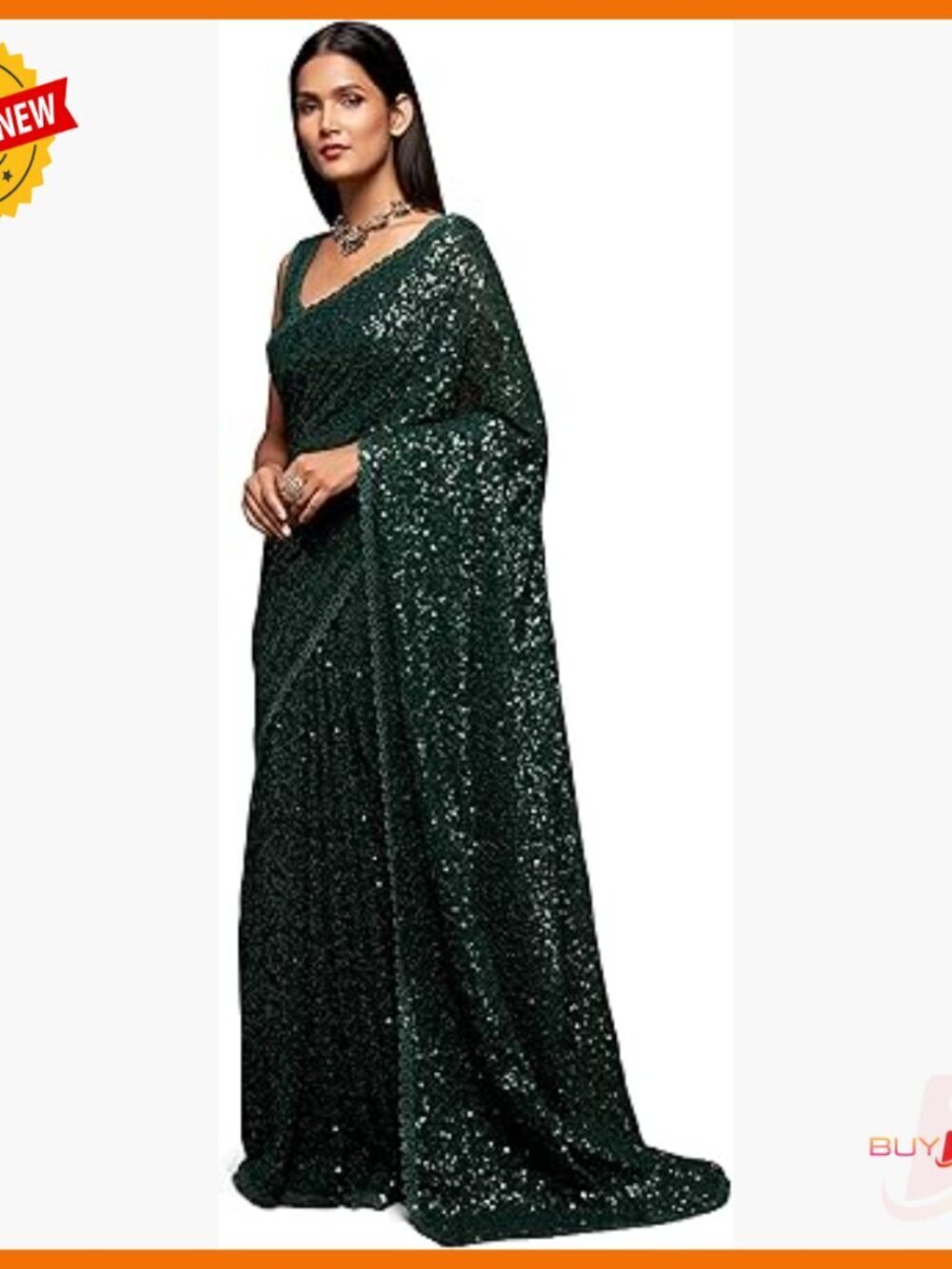 Heavy Georgette Saree with Unstitched Blouse, Embroidery Sequence Work
